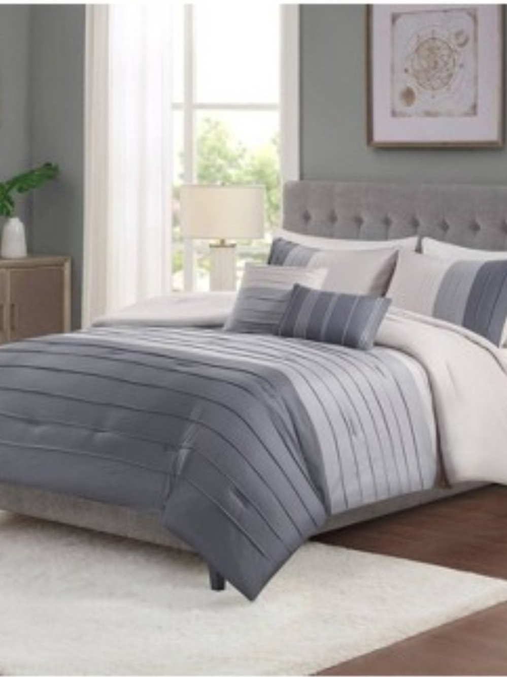 Gray Colorblock Comforter Set Twin/Twin XL - Neutral Modern Bedding New